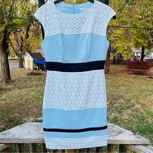 x Studio One NY Midi Dress Women Sz 4 Blue Black/Lace Trim Color Block Super